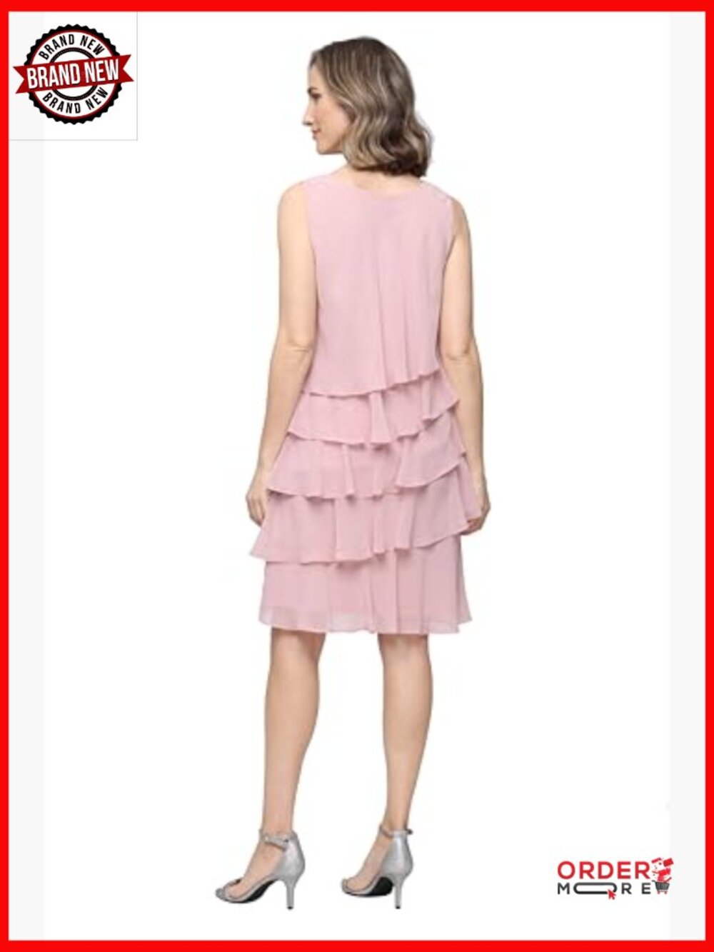 Chiffon Tiered Jacket Dress with Beaded Neckline Wedding Guest - Picture 5 of 7